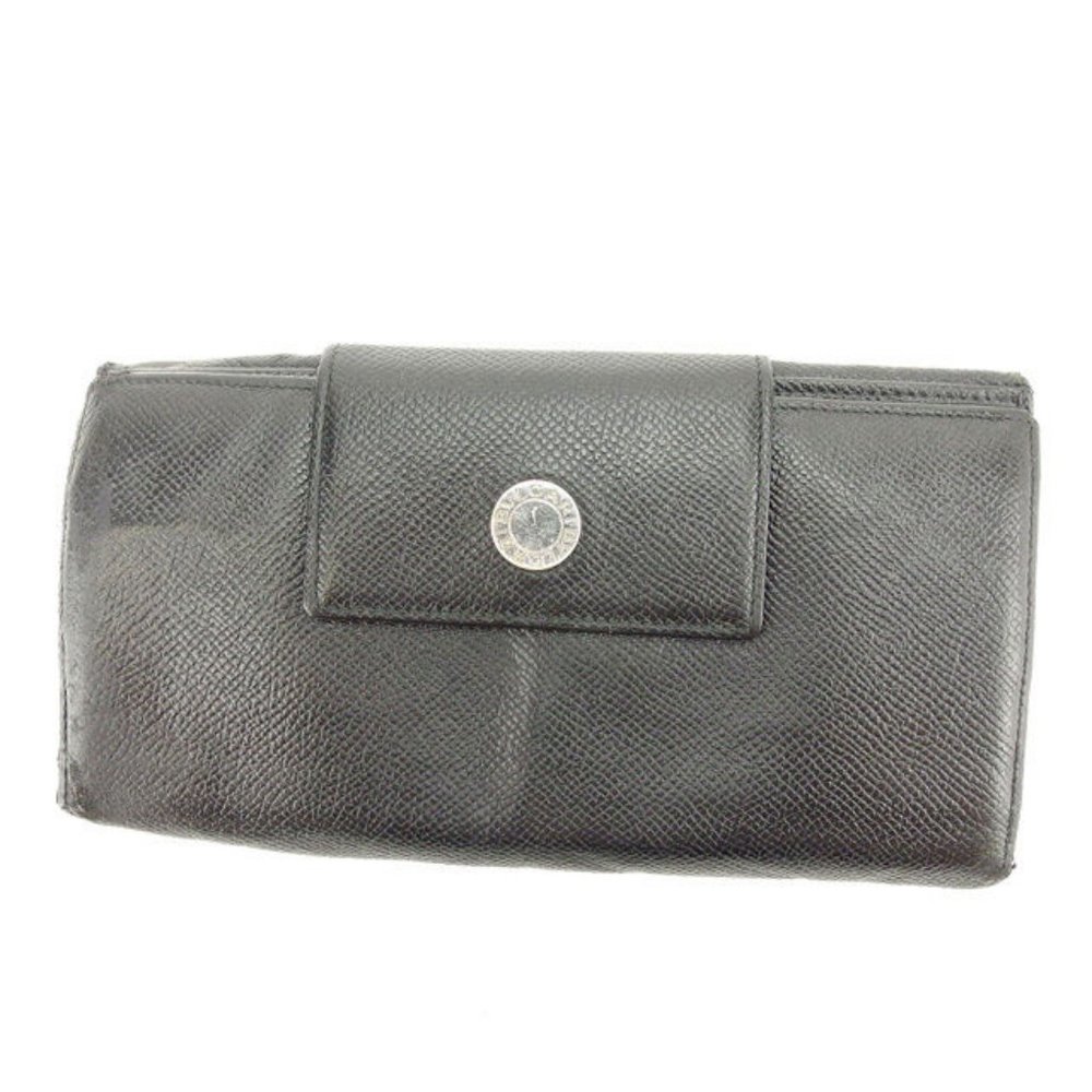 Bvlgari Wallet Purse Long Wallet Black Silver Woman Authentic Used P464